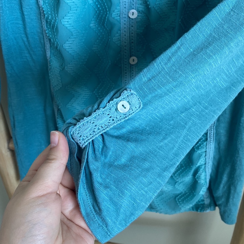 Anthropologie meadow rue teal long sleeve peasant blouse - Picture 4 of 8